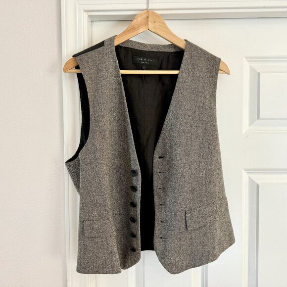 Rag And Bone Cotton Linen Waistcoat Herringbone Vest Size 40 - Picture 1 of 11